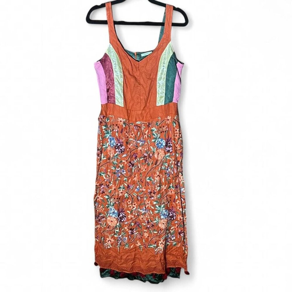 Nataya Floral Embroidered Silk Tassel Dress Large - Picture 1 of 8